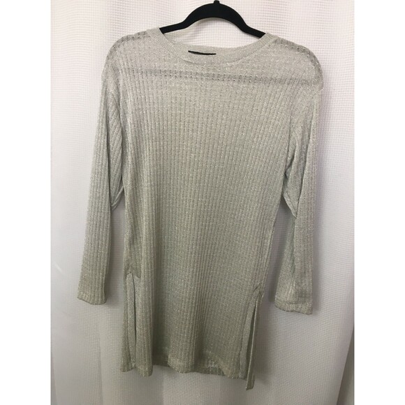 Alexis Fashion metallic silver ribbed sweater holiday pullover size medium SW2 - Picture 3 of 7
